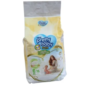 Pretty Baby Super Premium Diaper Pants – Size M (6-11 kg) | 360° Fit & Easy Pull-Up | 16 Pcs Pack