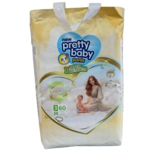 Pretty Baby Super Premium Diaper Pants – Size M (6-11 kg) | 360° Fit & 12-Hour Protection | 60 Pcs Mega Pack