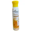 Front view of an elegantly curved yellow and white 150ml Enchanteur Charming Perfumed Deodorant spray can, featuring a prominent yellow rose illustration and a matching bright yellow spray cap.