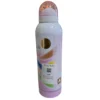 Front view of a tall, white and pink 200ml Rasasi Twinkle Pour Femme Deodorant Body Spray aerosol can, featuring pastel abstract accents, clean gray lettering, and a translucent pink plastic dome cap.