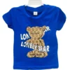 A 2-piece set for boys featuring a royal blue t-shirt with a "LONELY BEAR" graphic and blue denim pants.