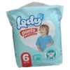 Lody Baby Pants Size 6 (16+ kg) packaging featuring a smiling boy in a blue shirt and a blue dolphin mascot, containing 20 diaper pants.