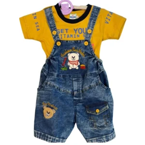 Kids Club Boys' Trendy Denim Dungaree and T-Shirt Set