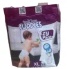 Velona Cuddles Ezy Pants disposable baby diapers, Size Extra Large (XL) for 13-17kg toddlers. The 18-piece pack features a baby in a printed diaper playing with blocks, and includes icons for ultra-soft feel, triple layer protection, and a wetness indicator."