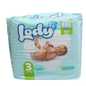 Lody Baby Size 3 Diapers 34 Pcs Pack for 4-9kg Babies with Air Channels