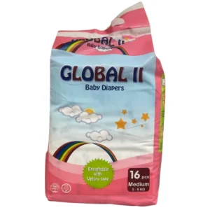 Global II Baby Diapers Size M 16 Pcs with Velcro tape for infants 5 to 9 kg