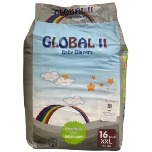 Global II Baby Diapers XXL Size XXL 16 Pcs with Velcro tape for toddlers 15 kg and above*