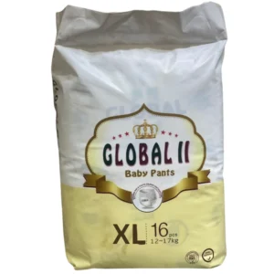 Alt-text: Global II Baby Pants XL 16 Pcs for toddlers 12 to 17 kg*