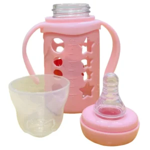 Glass Baby Feeding Bottle with Dual Handles and Protective Silicone Sleeve 120ml