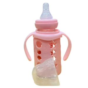 Glass Baby Feeding Bottle with Dual Handles and Protective Silicone Sleeve 120ml