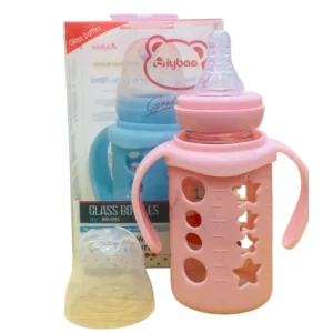 Glass Baby Feeding Bottle with Dual Handles and Protective Silicone Sleeve 120ml