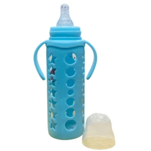 Glass Baby Feeding Bottle with Removable Handle and Silicone Sleeve 240ml