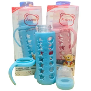 Glass Baby Feeding Bottle with Removable Handle and Silicone Sleeve 240ml