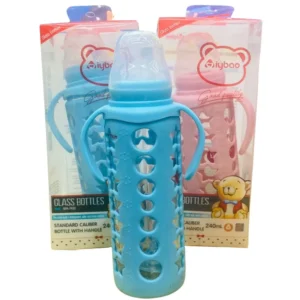 Glass Baby Feeding Bottle with Removable Handle and Silicone Sleeve 240ml