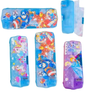 Pencil Case with Built-in Sharpener - Double-Sided Plastic Magnetic Stationery Box